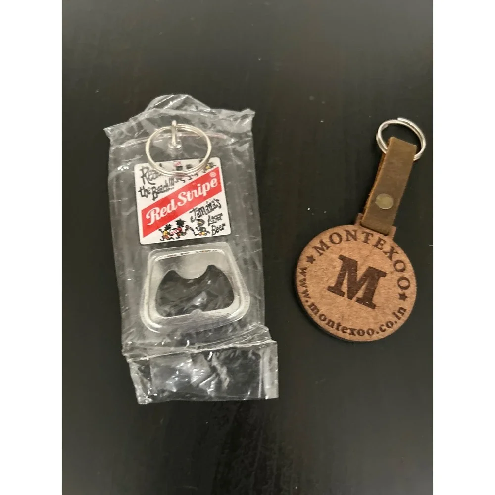 Keychain Bottle Opener Red Stripe Beer Jamaica Lager Montexoo Leather Key Ring